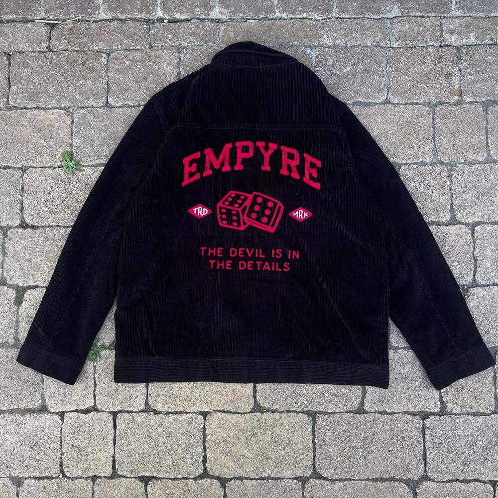 Empyre Devil Is In The Details Black Corduroy Jacket Red Dice Embroidery L